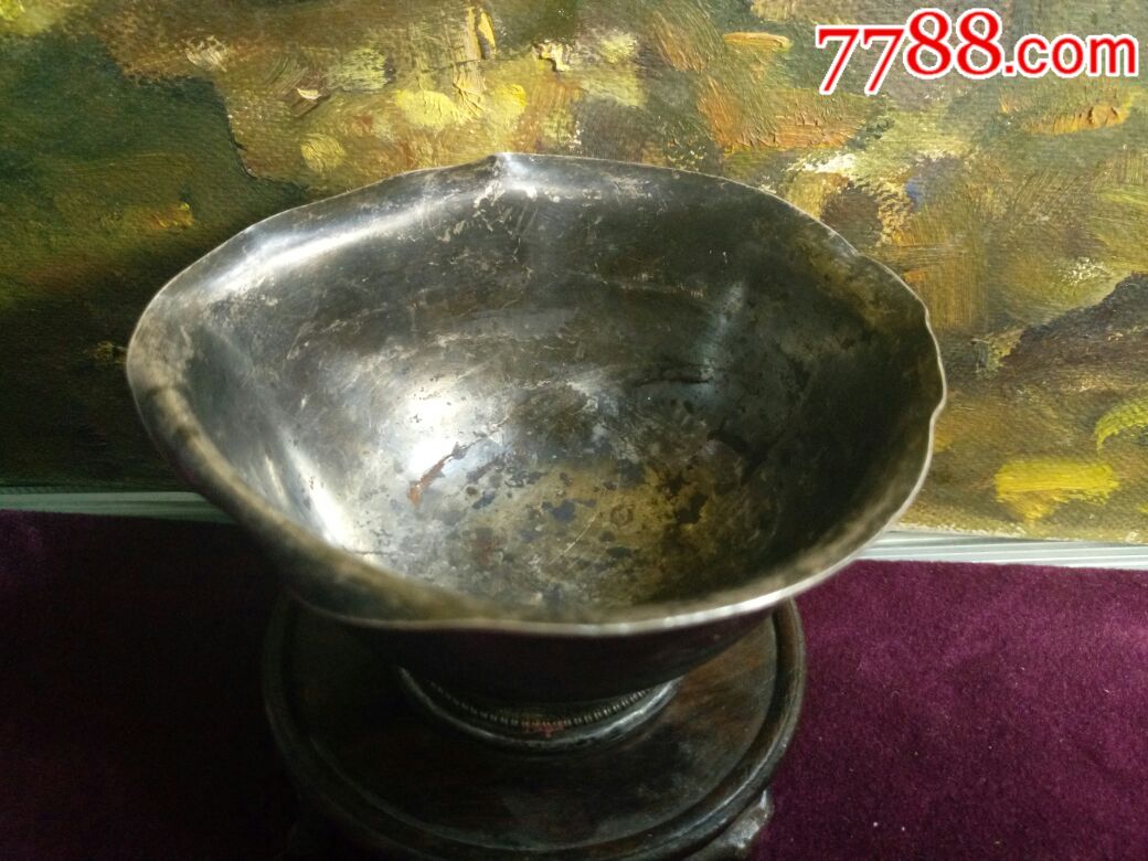 七八十年代,纯银手工刻银碗,一共约88克,品如图,手刻龙文_价格550.
