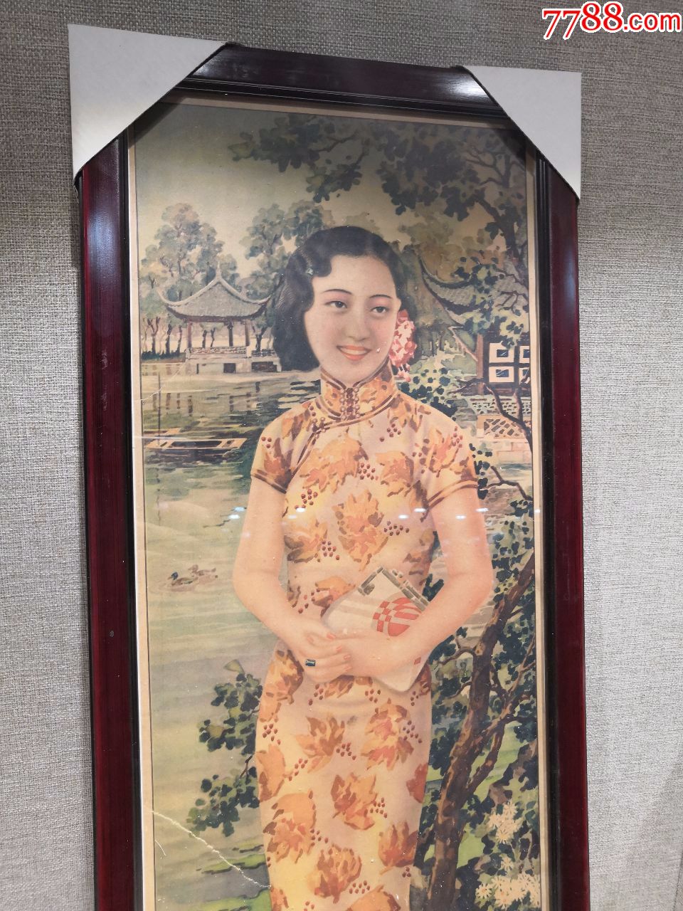 怀旧老广告画收藏民国印刷品美女四条屏烟画大家铭生作品包老保真