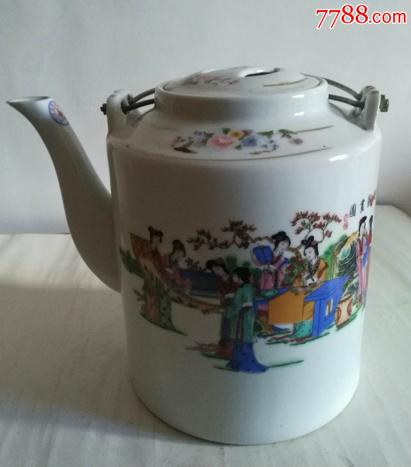 好品景德镇良玉陶瓷生产【粉彩.秋趣观画图】老提梁(*