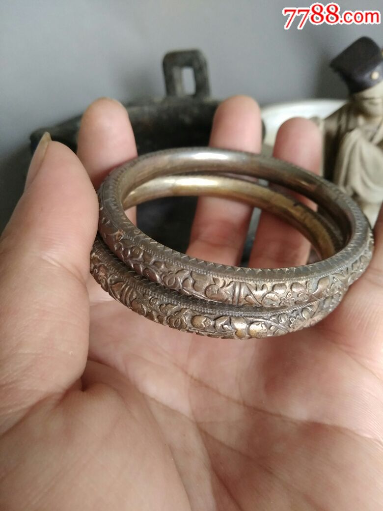 清代银手镯银一对_价格1300.