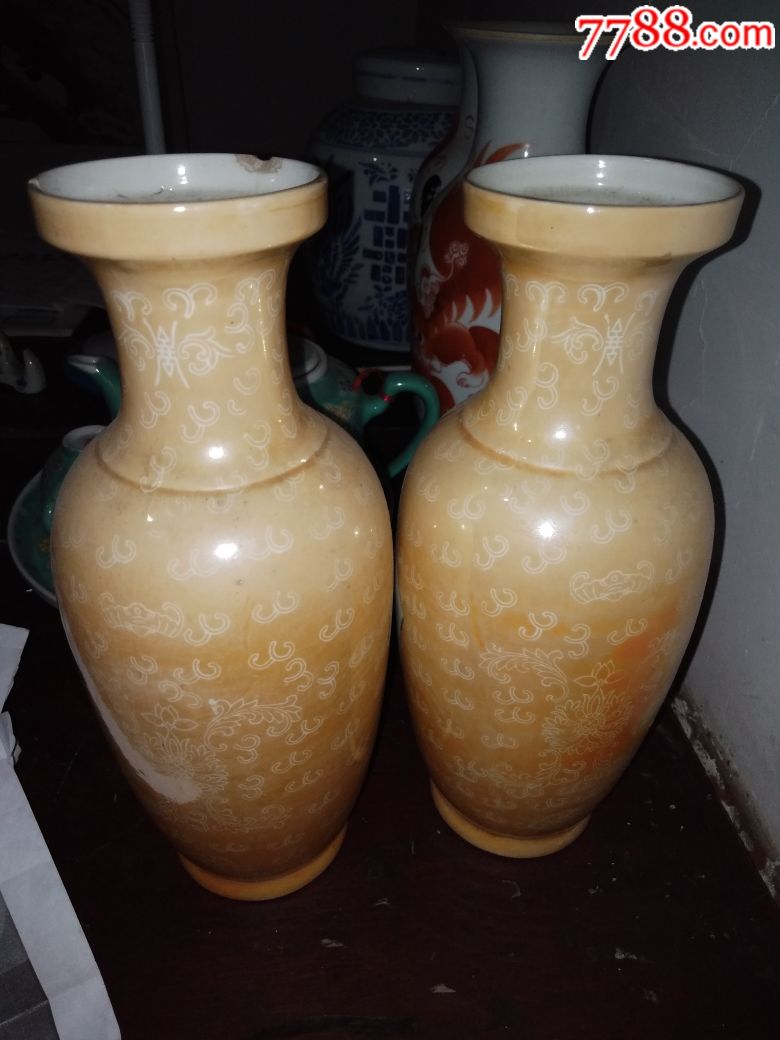 景德镇老厂货瓷电光龙凤花瓶