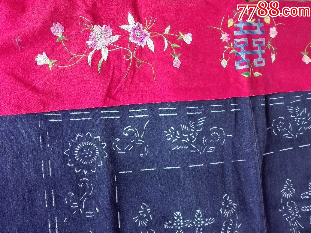 粗布染花门帘