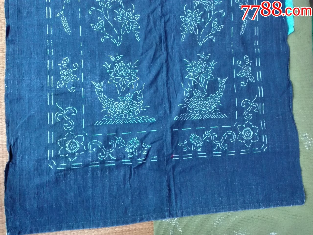 粗布染花门帘