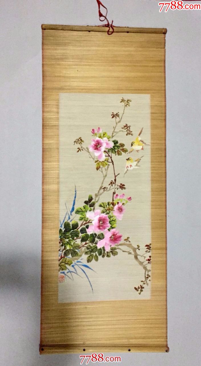 老手工细竹丝画.花开富贵_竹帘画/竹雕画_广陵散美术