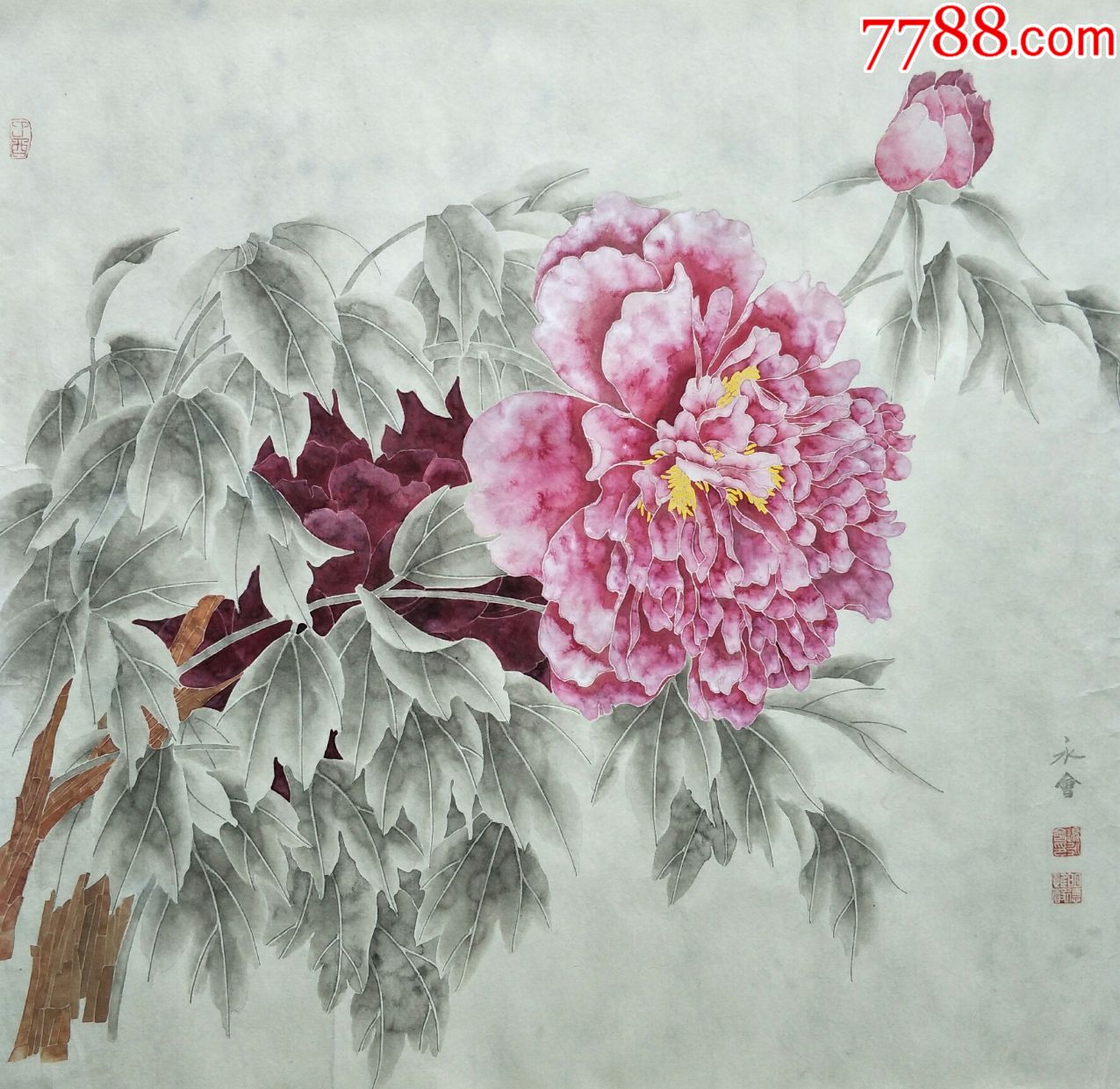 中国美协会员纯手绘工笔保真边永会69x69cm_价格2500.