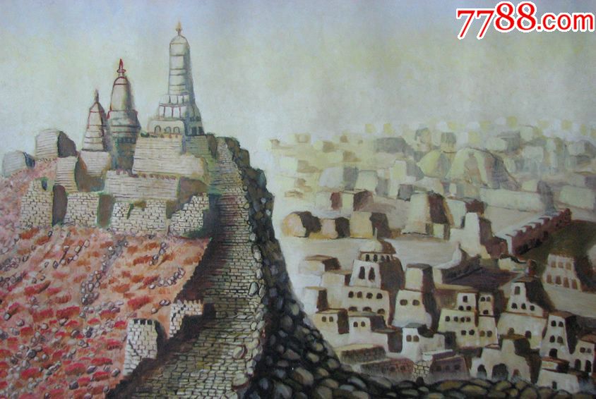 00099楼兰古国油画_油画收藏9品￥2,00099新疆楼兰古国油