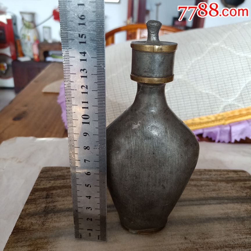清代锡镶铜倒流酒壶全品如图包老保真
