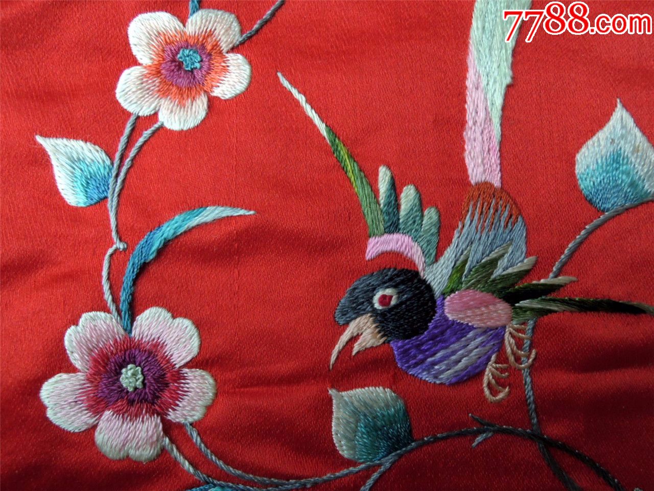 刺绣收藏1807-民国边疆手工绣缎面花开富贵绣片四件套