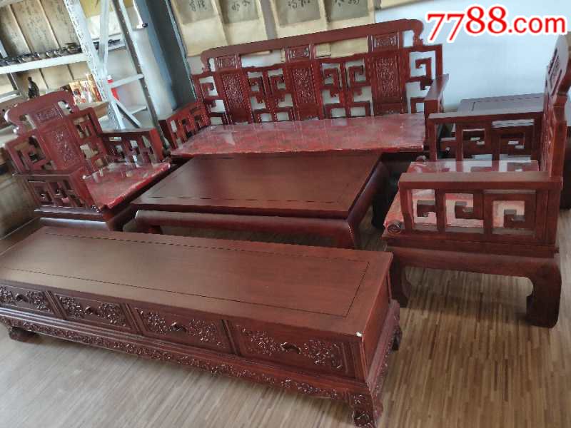 老榆木沙发六件套,红木做工,榫卯结构,纯手工达摩,值得拥有_价格16600