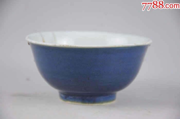 清三代雍正单色釉蓝色釉霁蓝碗锔瓷茶碗茶杯景德镇古董古玩收藏品