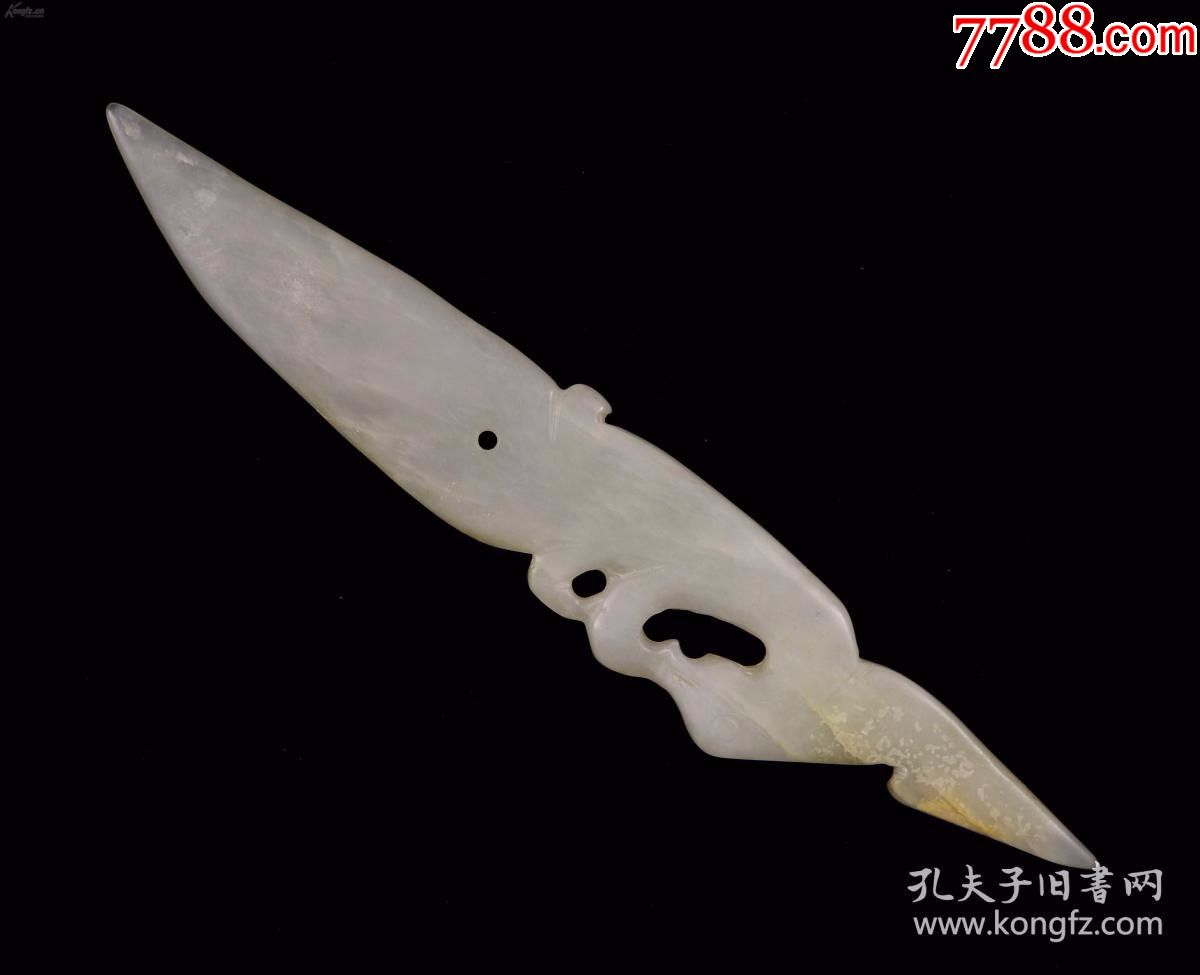 日本回流纯天然老玉老工刀形手把件尺寸16x26x05cm重40克