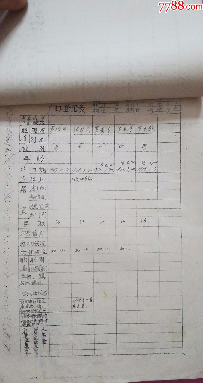 80年代山西省忻县村户口登记表109份合售85品货号111