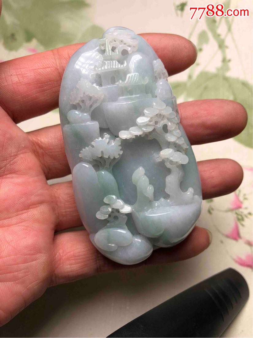 天然a货山水手把件玉质细腻雕工精细细糯种手感好支持正规机构复检