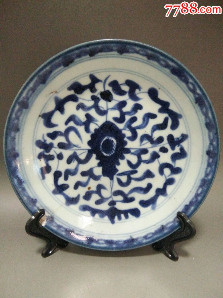 清代中期青花瓷西翻莲花卉盘景德镇老瓷器包老包真品