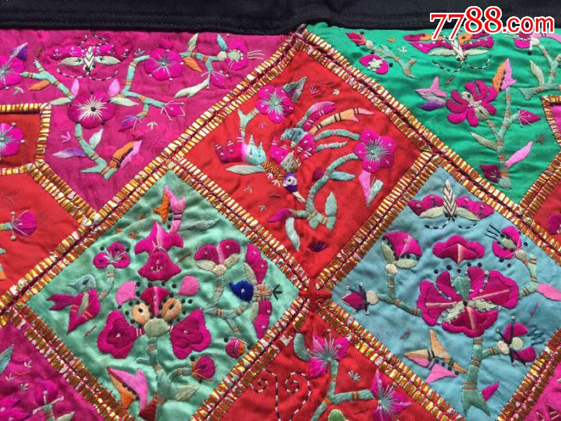 手工绣老绣片背带老绣拼布刺绣花鸟图案手工绣老绣品收藏