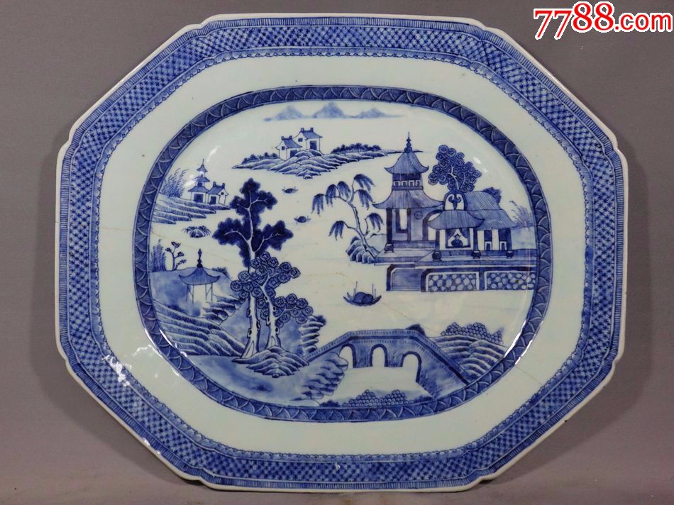 特大号青花山水楼台绘画方盘-se61161711-青花瓷-零售-7788收藏__中国