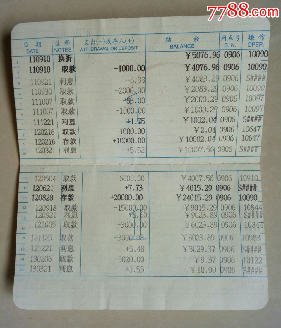绍兴银行活期存折