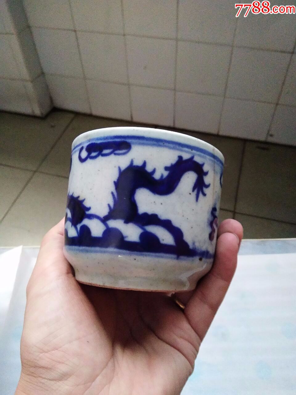 晚清民国青花阳蓝瓷香炉1个