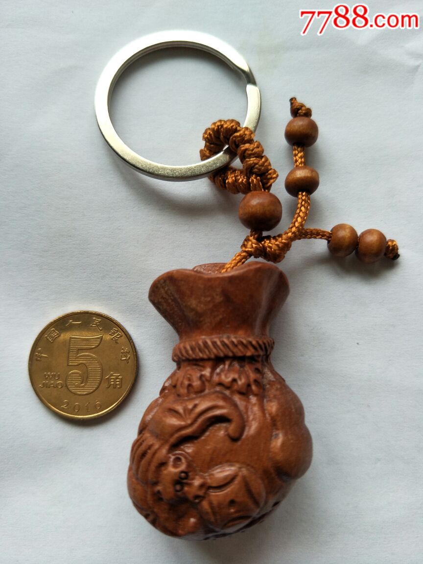 桃木雕刻挂件.钱袋子.