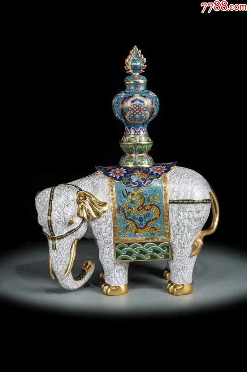 清“大清乾隆年制”景泰蓝掐丝珐琅太平有象摆件(一对)