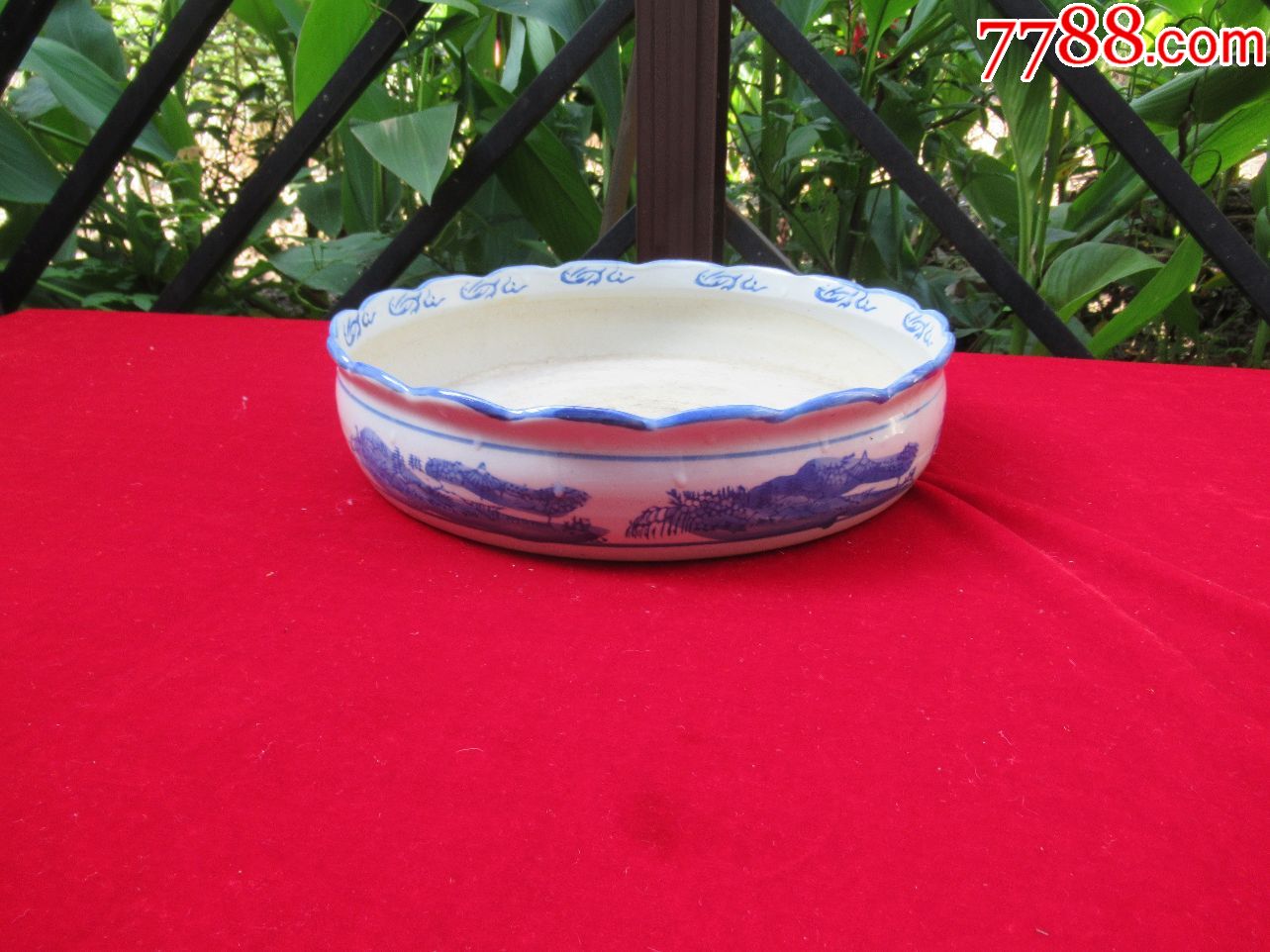 【水仙盆收藏】青花瓷山水风景图大水仙盆(完美品相)_价格30.