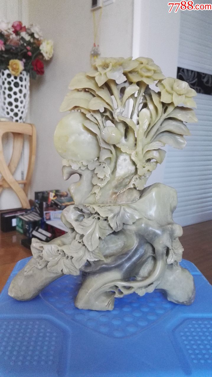 青田石雕花好月圆