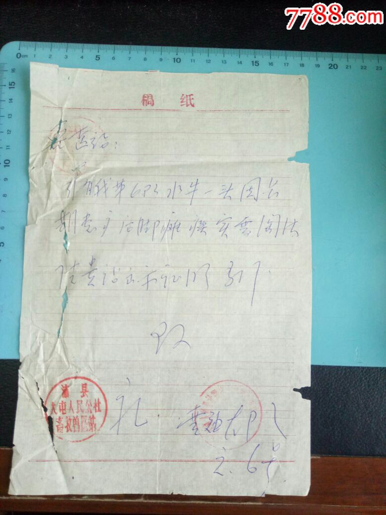 生产队向公社兽医站申请淘汰有病瘫痪水牛的申