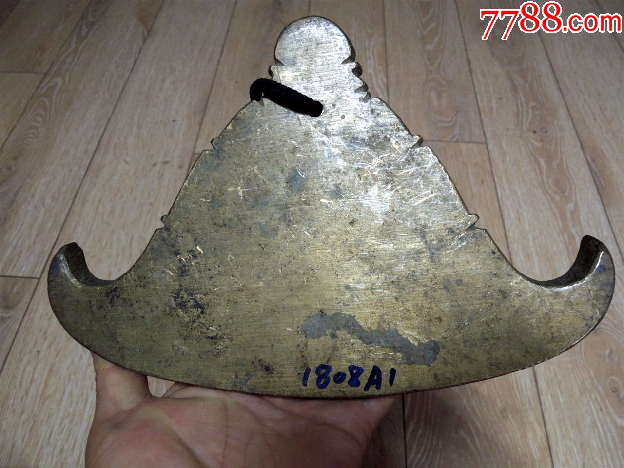 宗教收藏1808a1-边疆早期大号厚料响铜韵板云磬云板铜片钟23.5cm