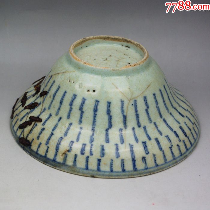 清三代雍正长寿折腰大碗锔瓷青花瓷明清景德镇老瓷器老物件摆件收藏