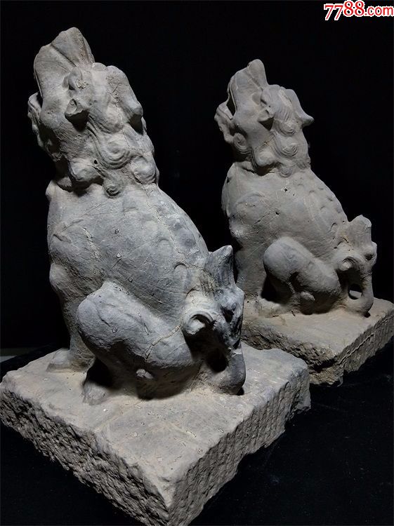 一对青石望天吼_价格2500.
