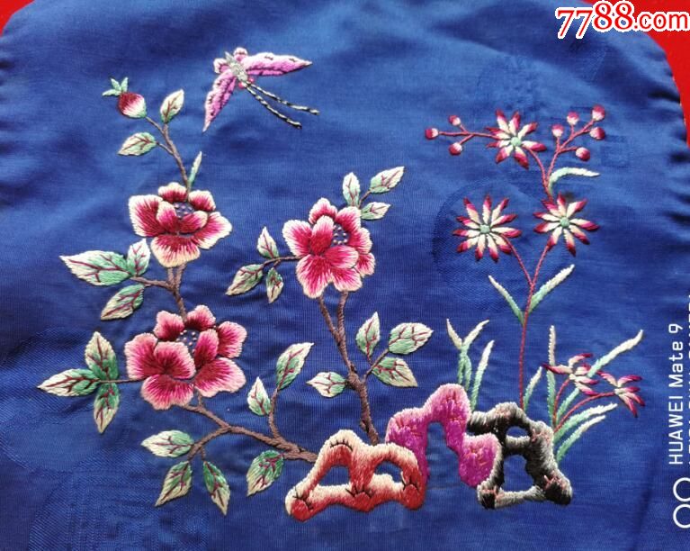 特价民国绣工特别精美蝴蝶蜻蜓花卉图绣品绣片刺绣一对包老怀旧