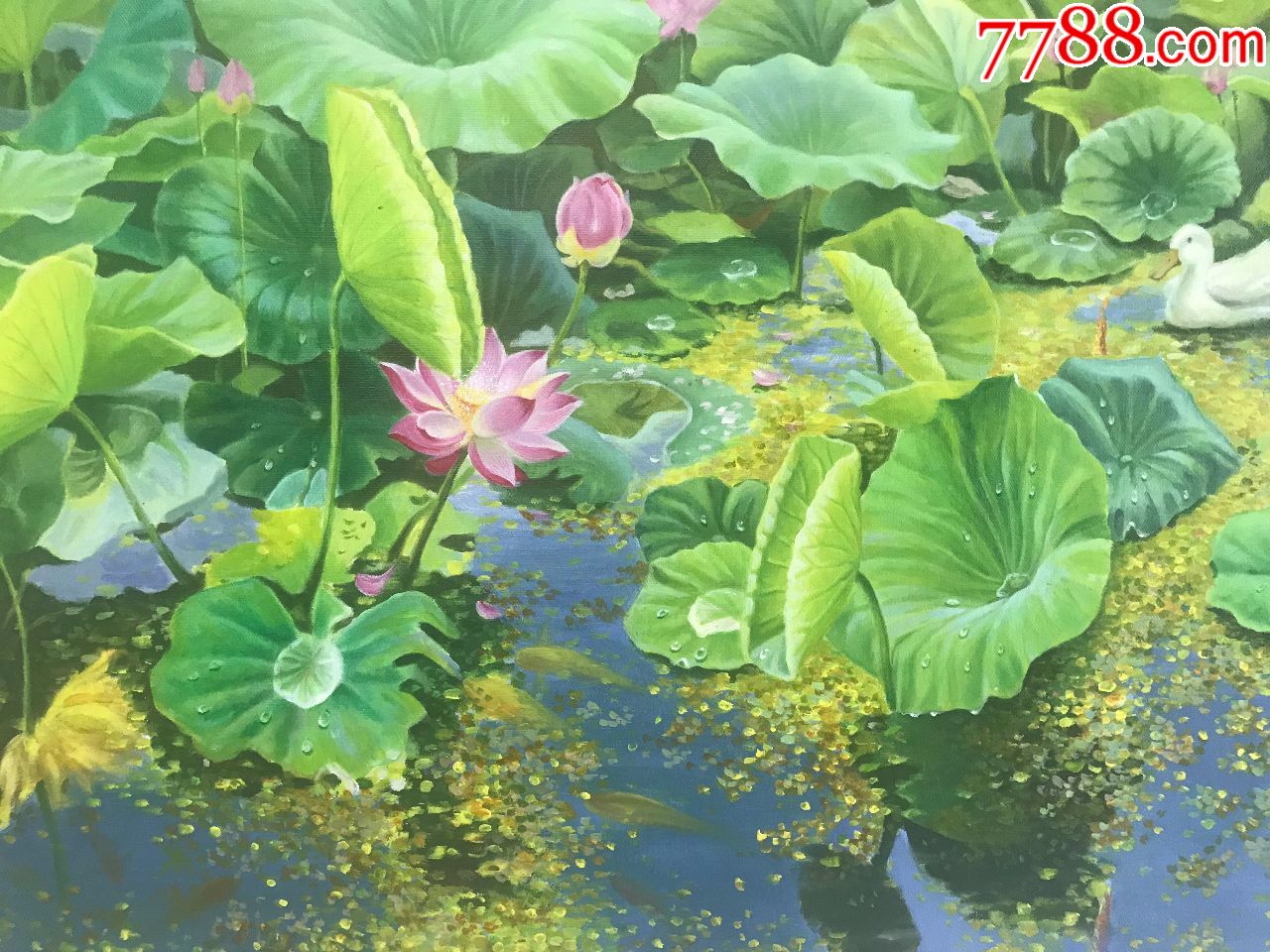 朝鲜油画纯手绘金诚夏日荷塘2018年6月91x58cm