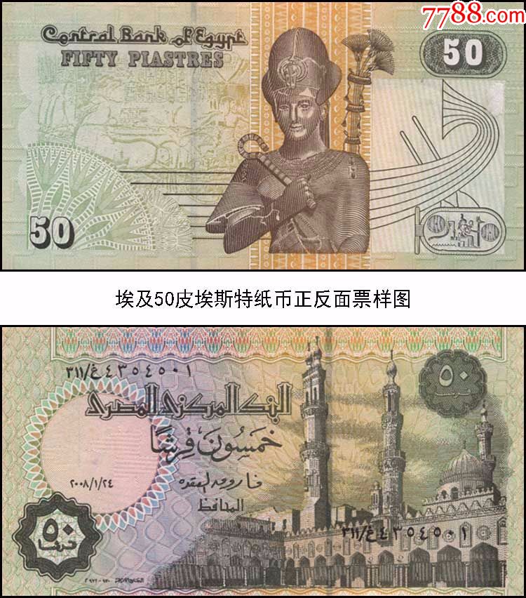 全新埃及50皮阿斯特(拉美西斯二世版)纸币 非洲外币外国钱币收藏品