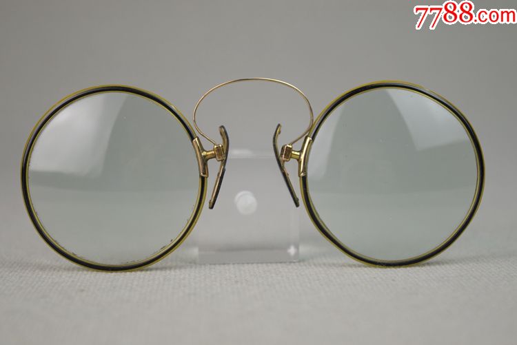 欧美古董收藏品美国文具精美鼻夹式老眼镜花镜