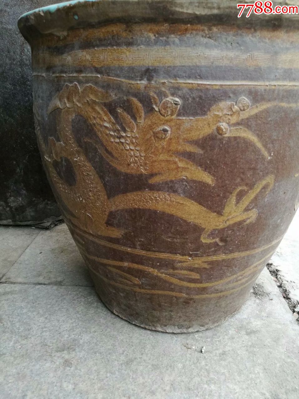 清代双龙戏珠陶缸,水缸,画缸