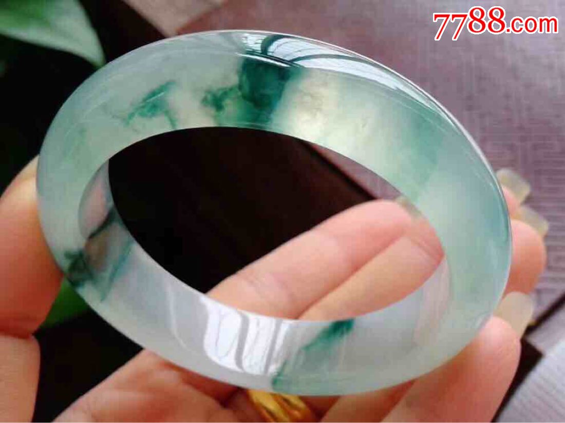 保真极品【缅甸天然翡翠A货*老坑高冰种飘花翡翠贵妃手镯】