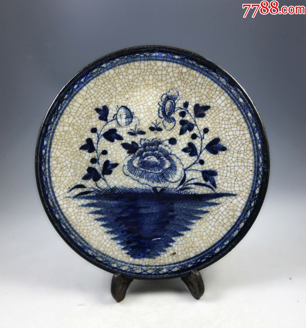 清三代乾L年歌釉牡丹花青花大盘全品