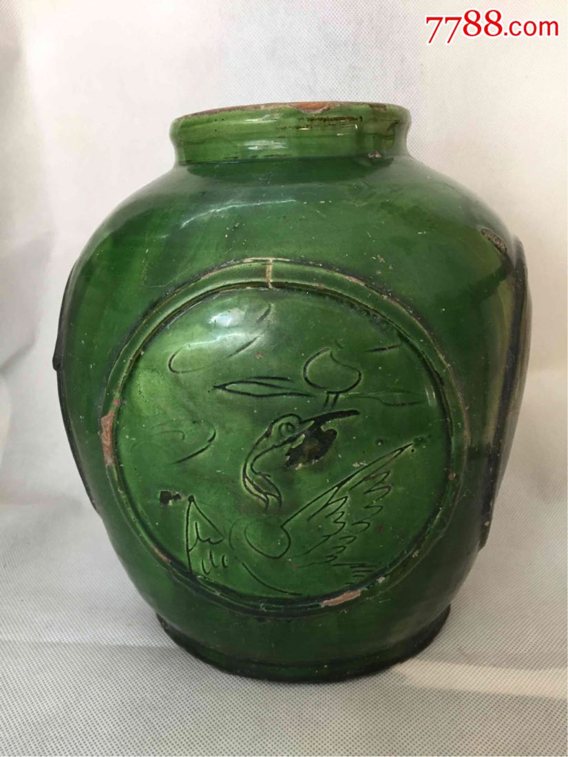 明代绿釉罐四面工