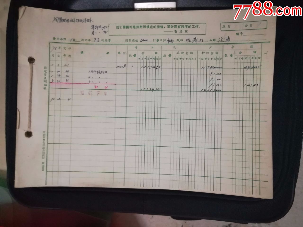 带毛主席语录---固定资产明细账(1971年)