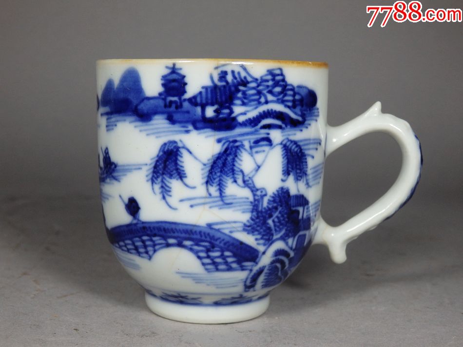 现代工艺品-青花山水楼台绘画执杯