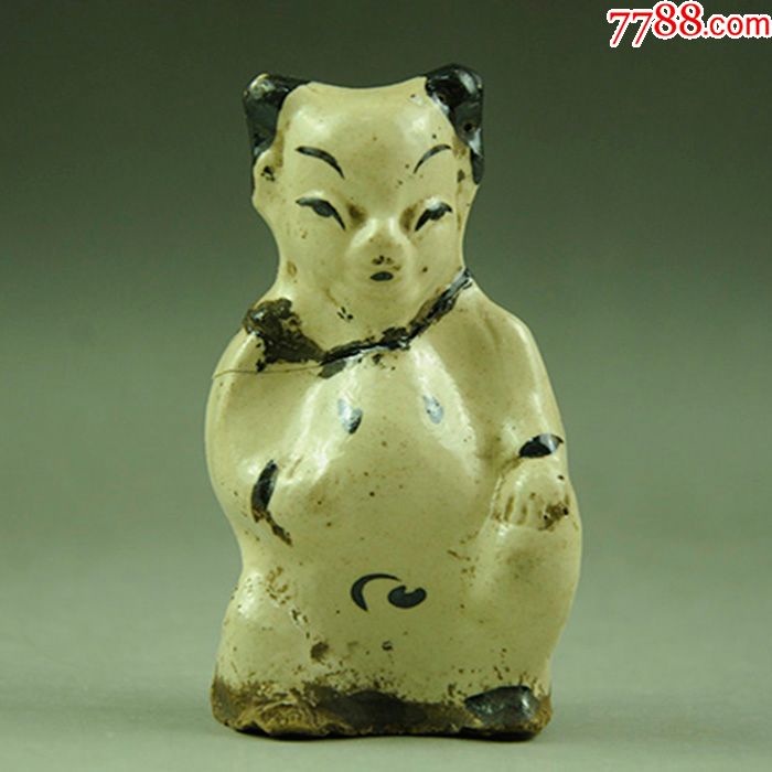 明代磁州窑白釉人物塑像老瓷器民俗器老物件陈设摆件包老包真藏品