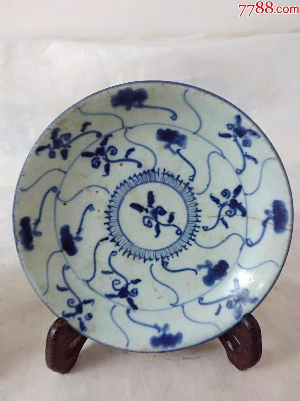 2956清雍正灵芝纹青花盘子2个,古玩古瓷古董瓷器包真包老