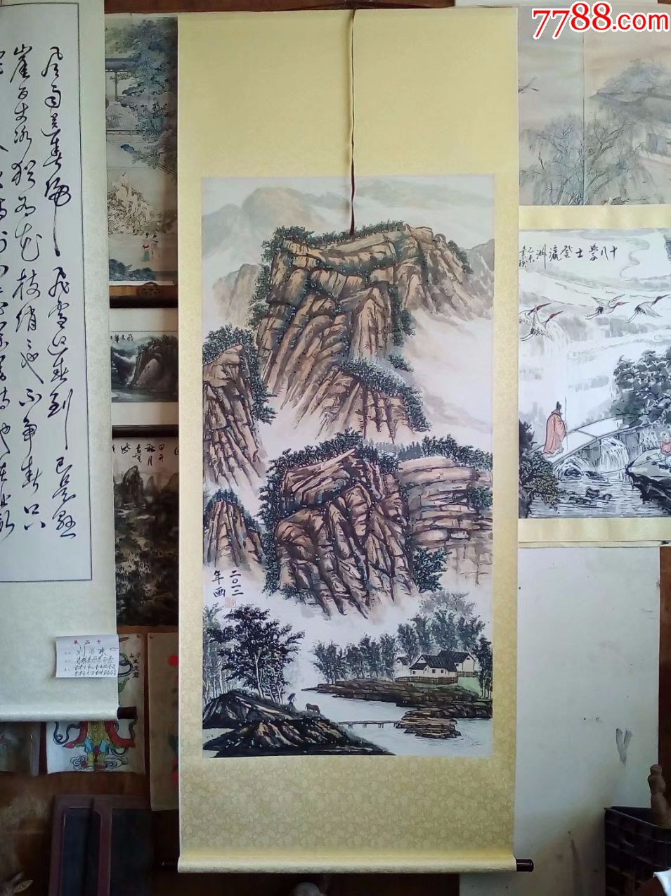 纯手工绘画山水画国画耕作归来,四尺大尺寸,手工新卷轴装裱挂轴_价格