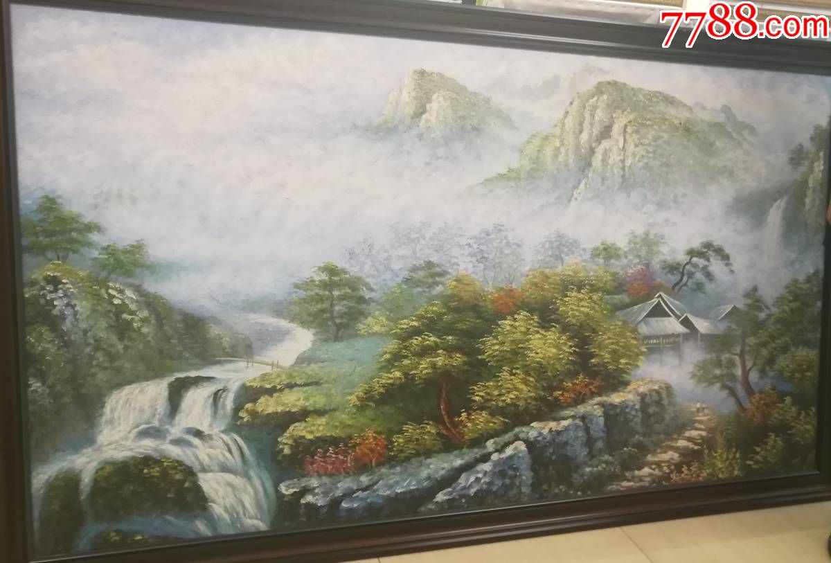 自然风景山水油画云雾山庄纯手工绘画装饰画