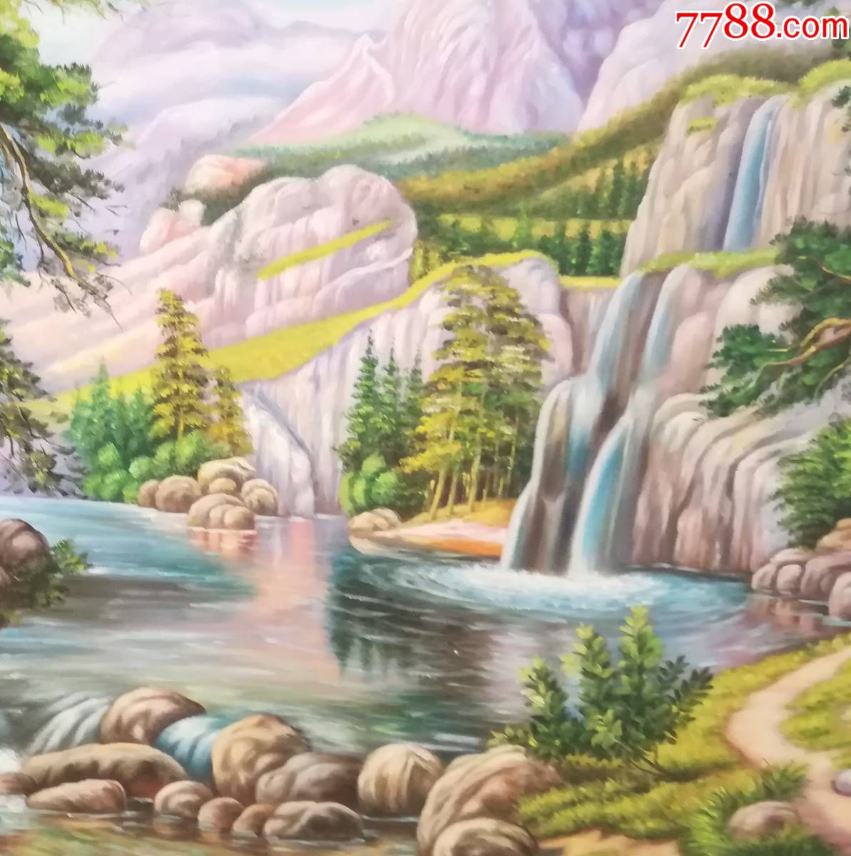 自然风景山水油画山高流水纯手工绘画装饰画