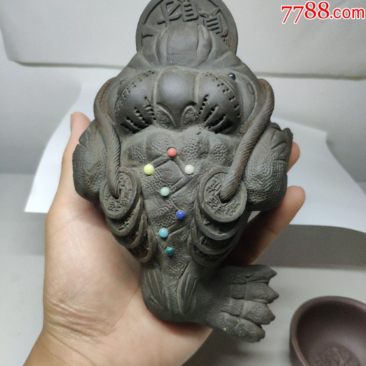 二手处理紫砂茶宠大号三足金蟾茶渍明显不议价