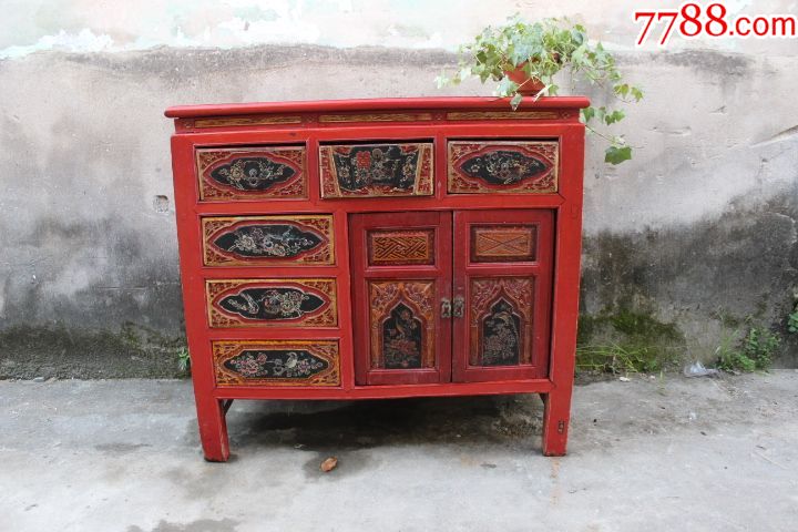 民俗老物件朱红漆老旧家具老桌子小桌子小柜子老式电脑桌复古桌