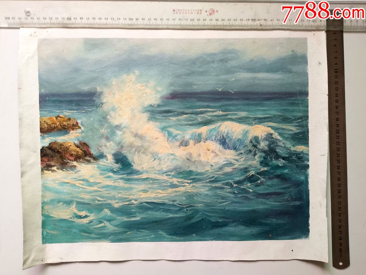 精美的手绘布面油画《海浪》