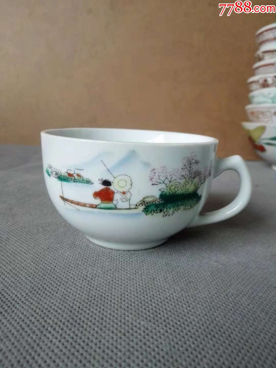 湖南文革瓷---我是公社小社员新农村风貌图小杯