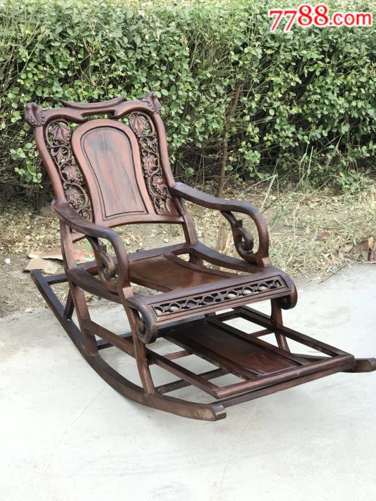 民国老红木雕刻葡萄花摇椅一个